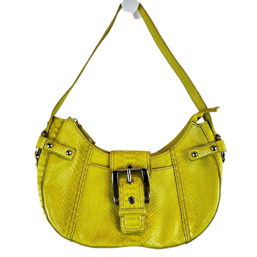 NINE WEST SOHO SUNSHINE YELLOW CROCO PRINT MEDIUM HOBO HANDBAG PURSE - Picture 3 of 9